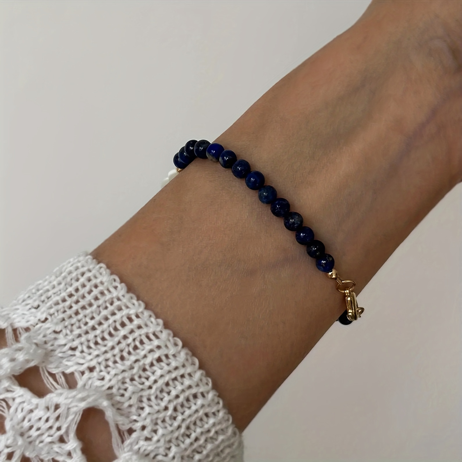Natural Lapis Lazuli Beaded Bracelet, Unisex Fashion Accessory